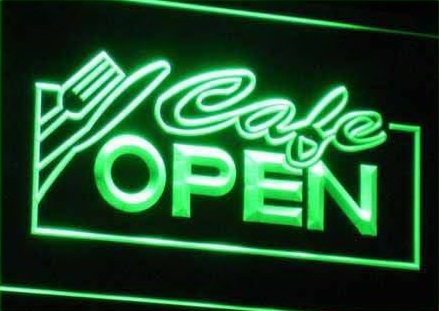 OPEN Cafe Knife Fork Restaurant Business Neon Light Sign
